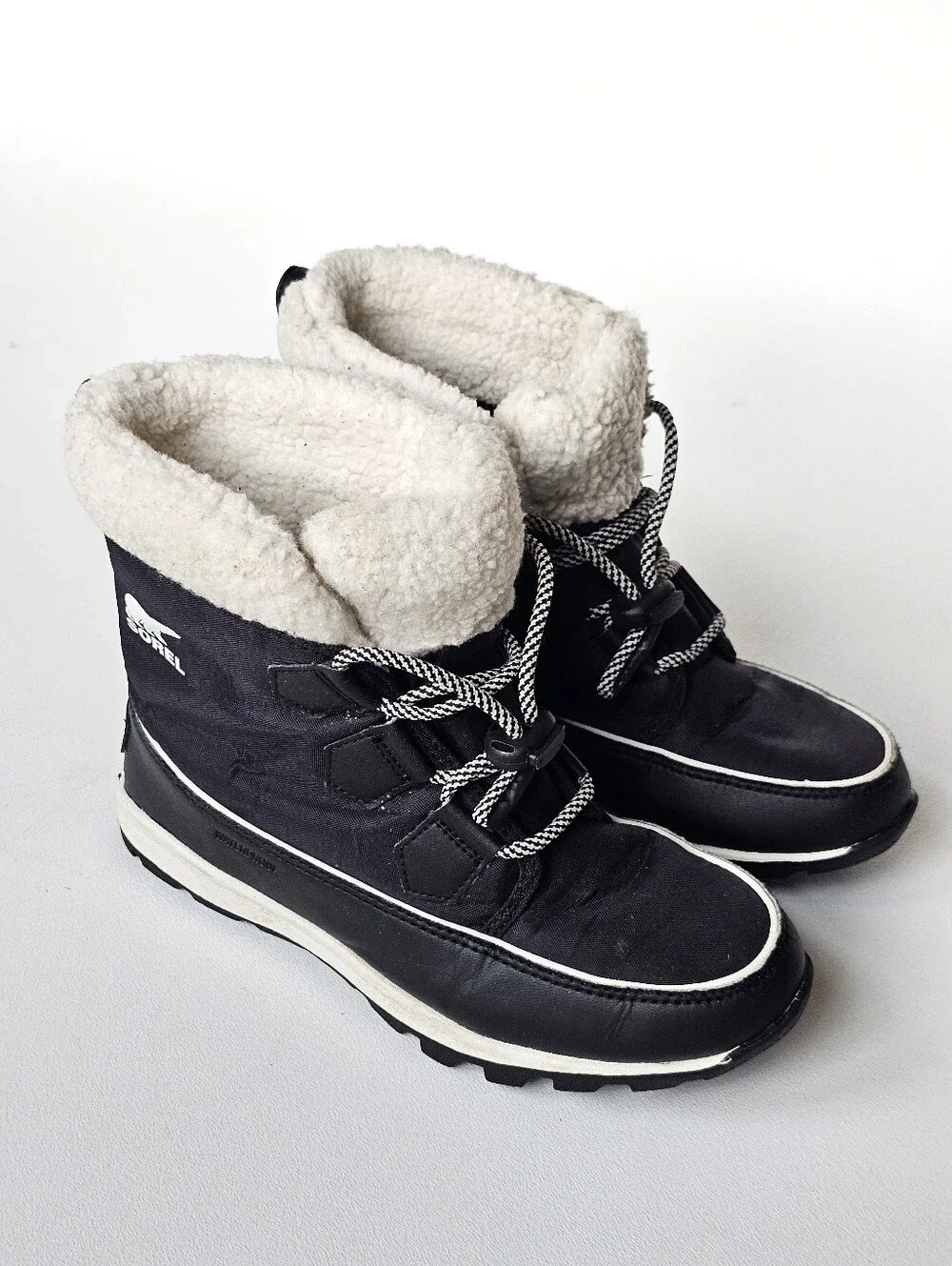 Sorel Whitney Carnival Waterproof Snow Boots Faux Fur Lined Black Girls Size 4
